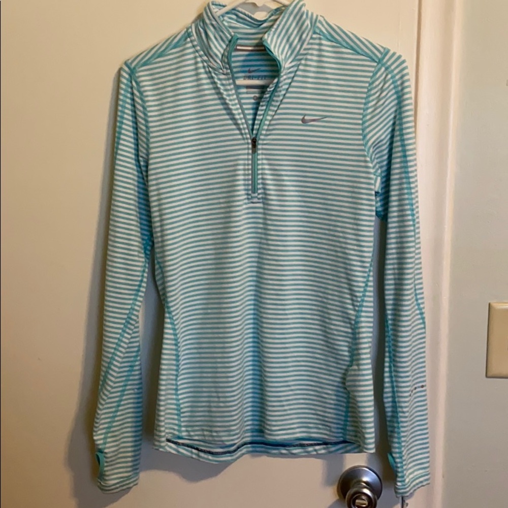 Nike Running Dri-Fit 1/4 zip pullover- teal stripe